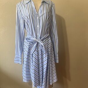 29. INC International Concepts 12 Striped Blue White Shirt Dress Asymmetrical